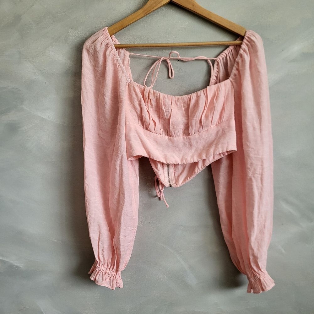 Princess Polly Womens Orione Long Sleeve Crop Top Peach Size 4
